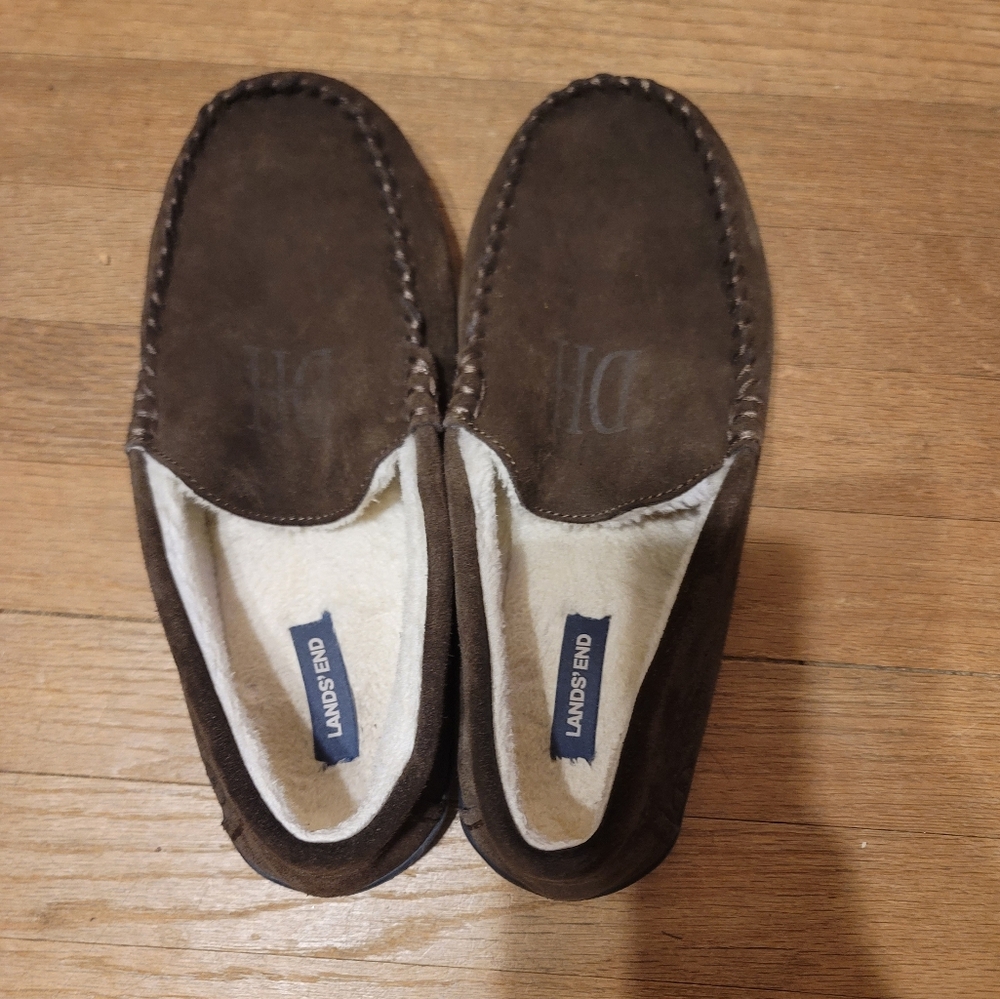 Mens Brown Lands End Slippers size 10